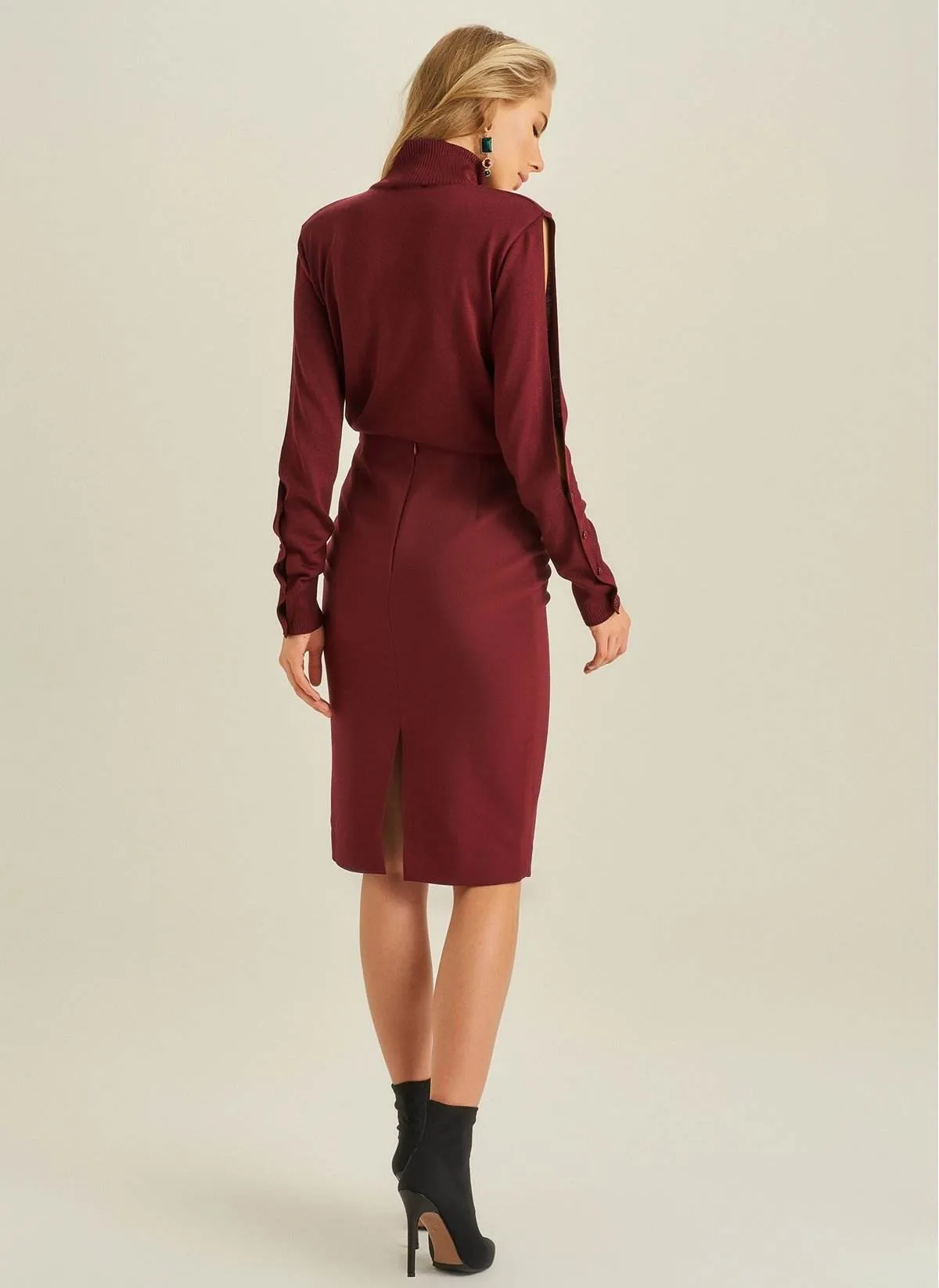 1065 Burgundy Pencil Skirt