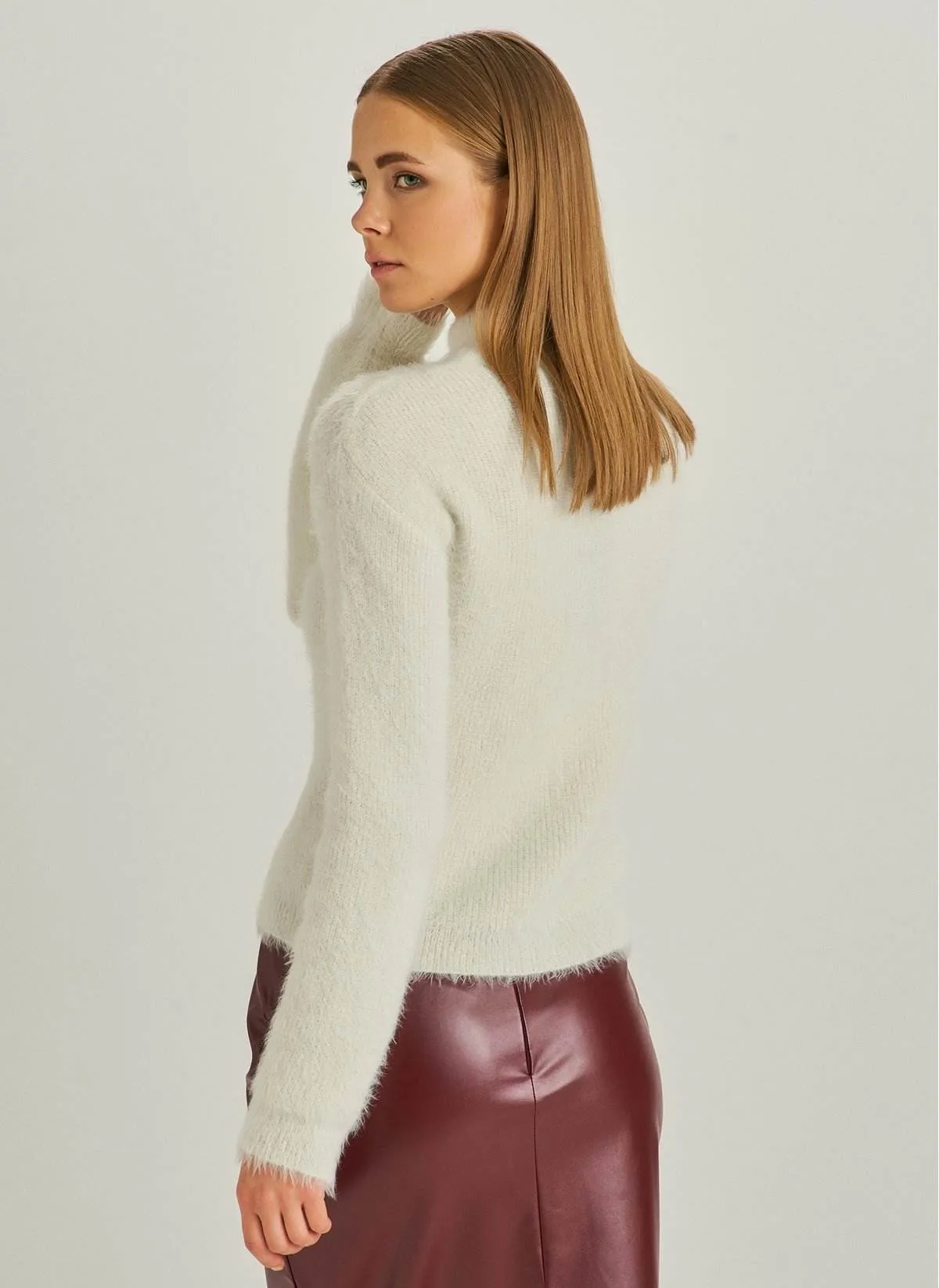 1066 Burgundy Faux Leather Pencil Skirt