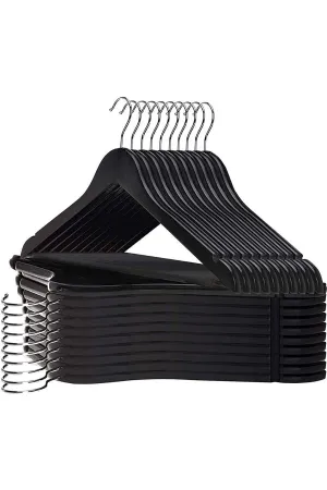 24 Pcs Wooden Look Plastic Hanger Black Clothes Shirt Trousers Hanger Heavy Duty Robust Quality
