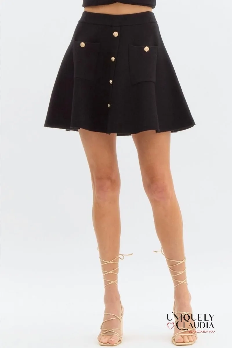 Alexandria Medallion Buttons Knit Mini Skirt
