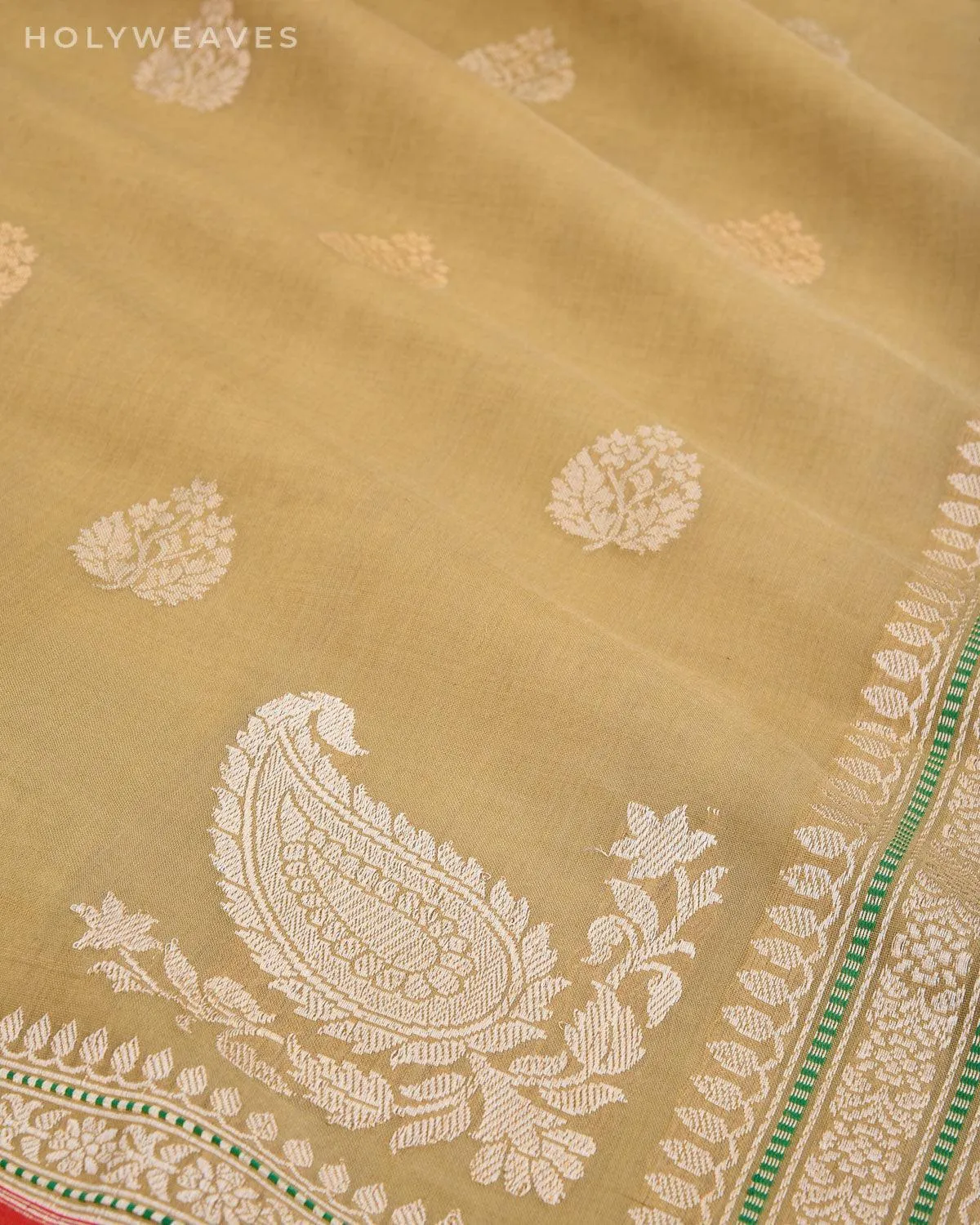 Beige Banarasi Ektara Buti Kadhuan Brocade Handloom Cotton Saree