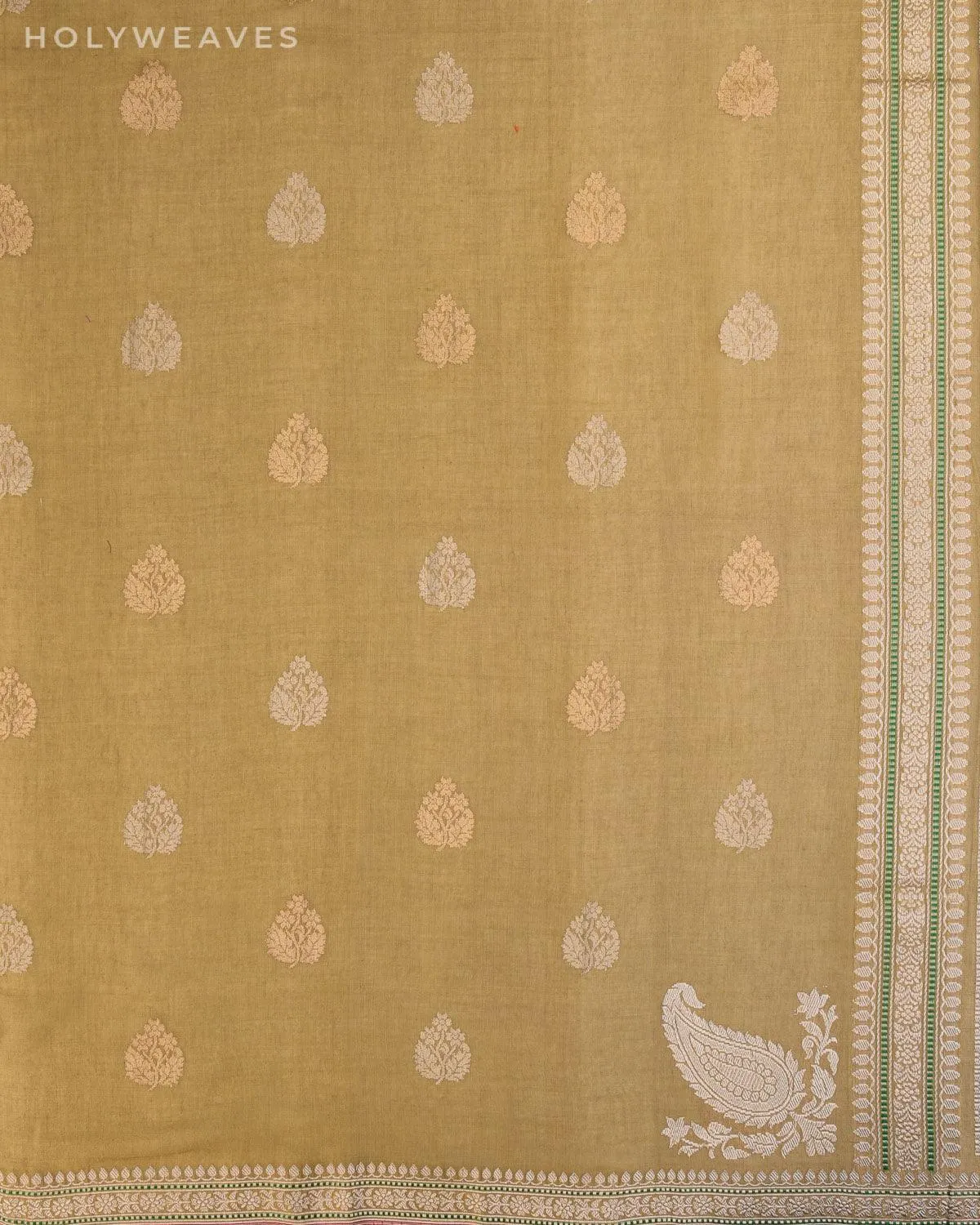 Beige Banarasi Ektara Buti Kadhuan Brocade Handloom Cotton Saree
