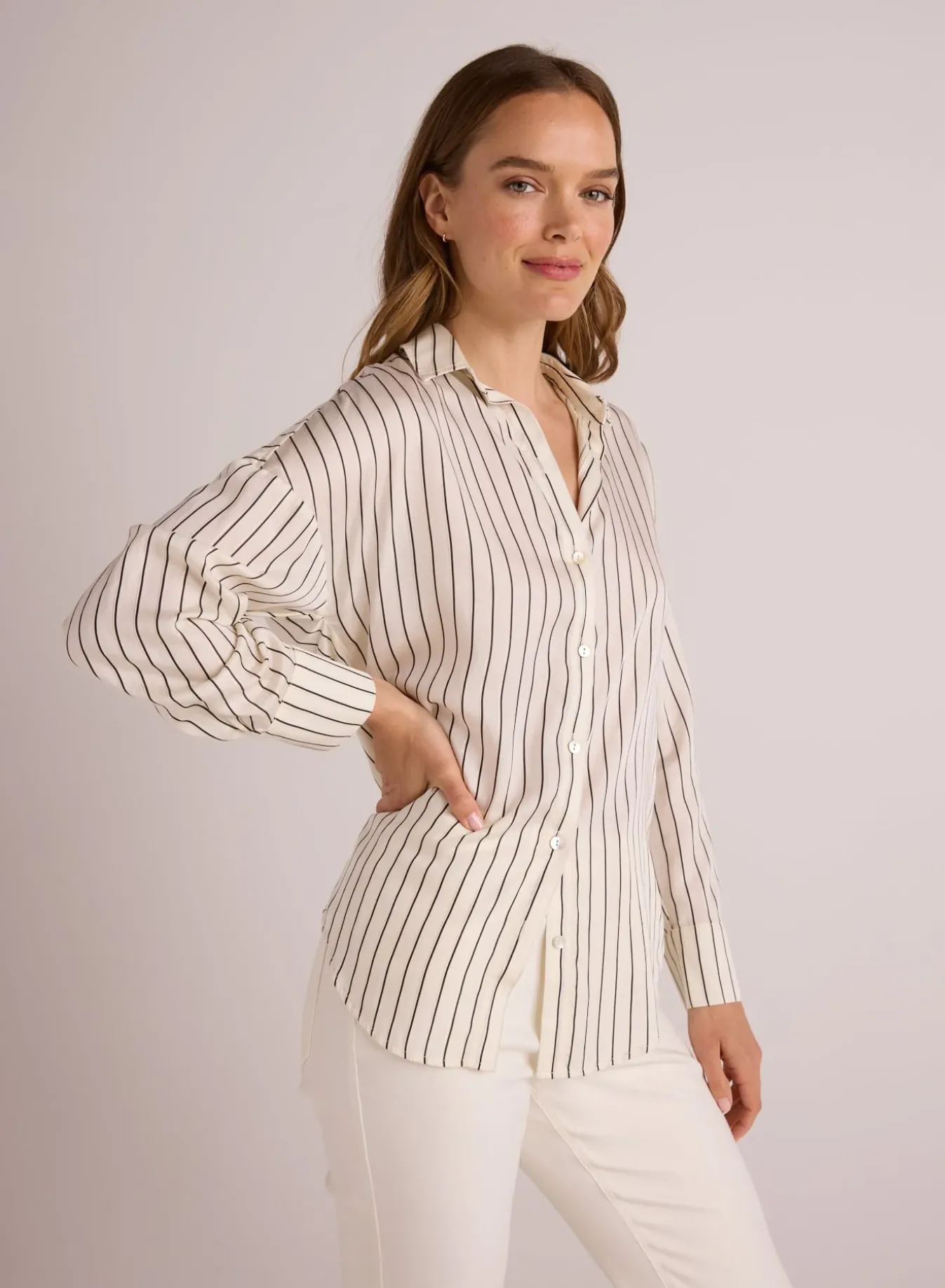 Bella Dahl Oversized Button Down - Ivory Lurex Stripe