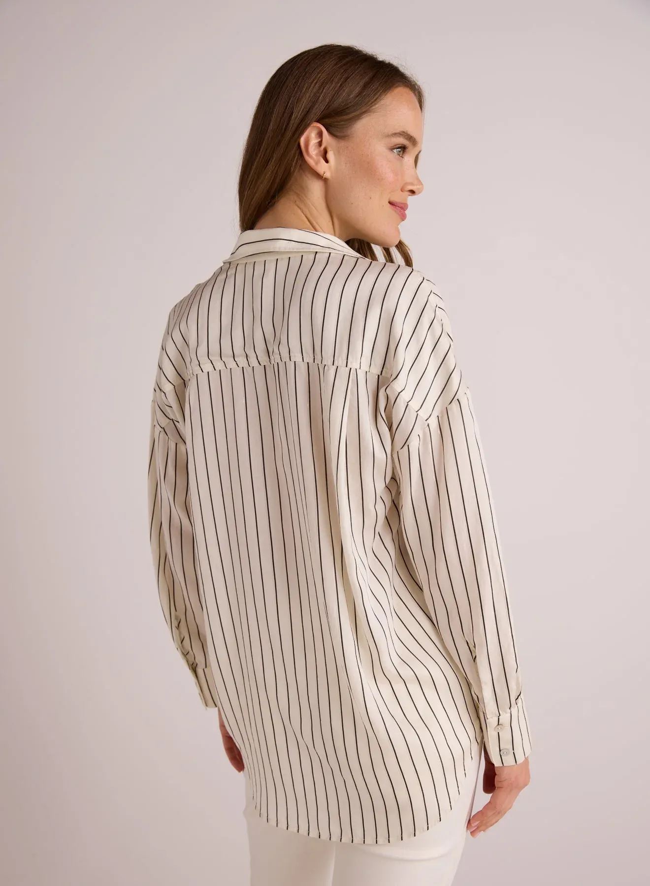 Bella Dahl Oversized Button Down - Ivory Lurex Stripe