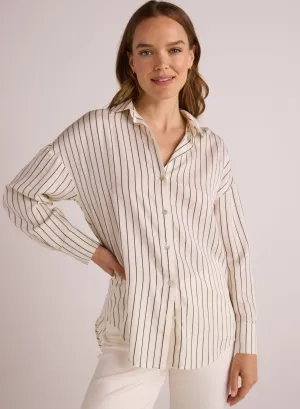 Bella Dahl Oversized Button Down - Ivory Lurex Stripe