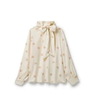 Belle Enfant Peach Tea Rose Pussy Bow Blouse