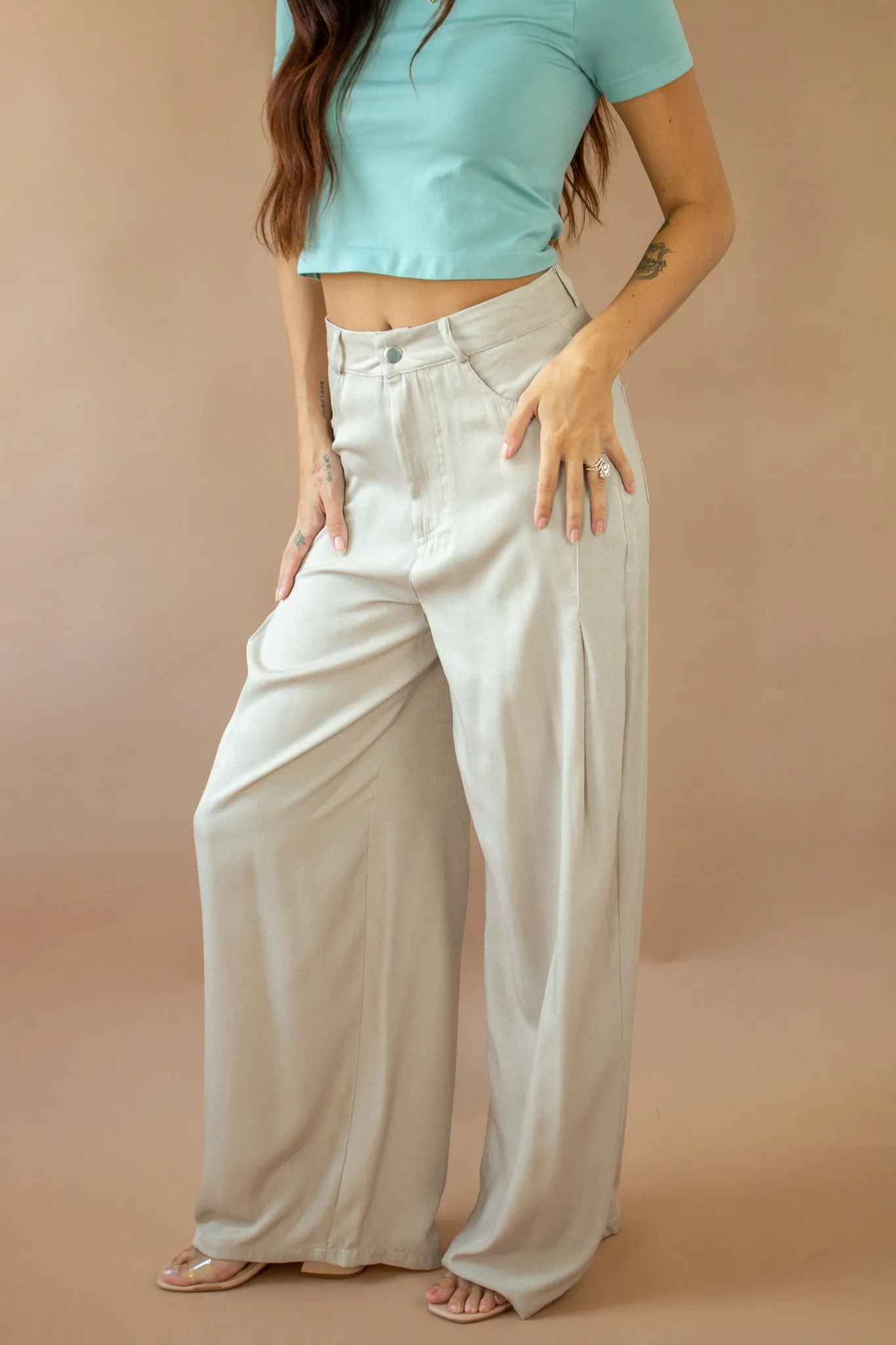 Breckan Wide Leg Pants Beige