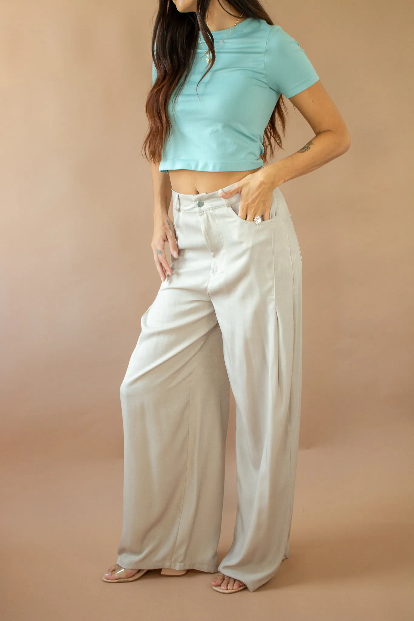 Breckan Wide Leg Pants Beige