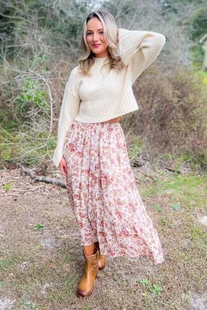 Camellia Floral Tiered Midi Skirt