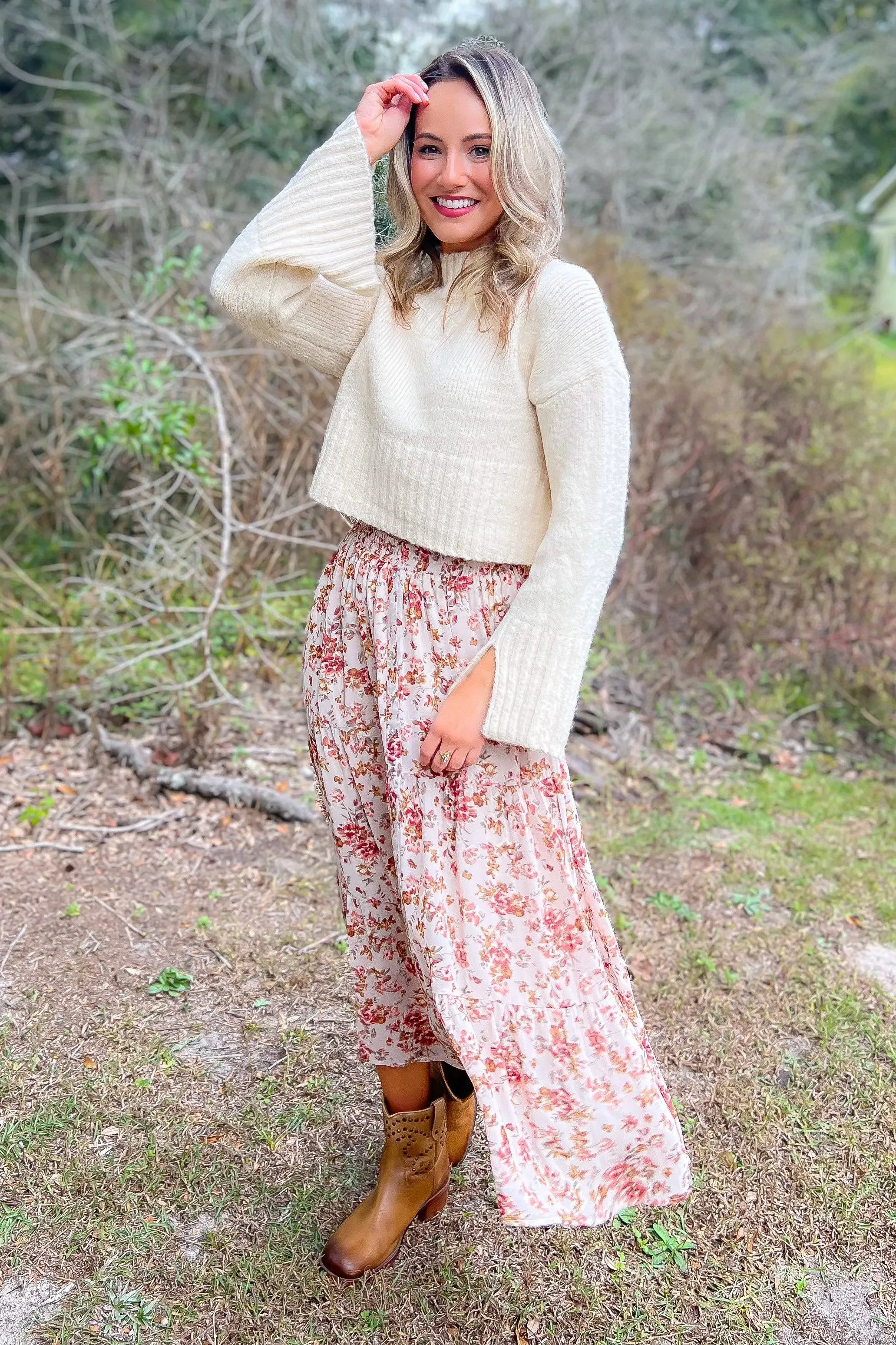 Camellia Floral Tiered Midi Skirt