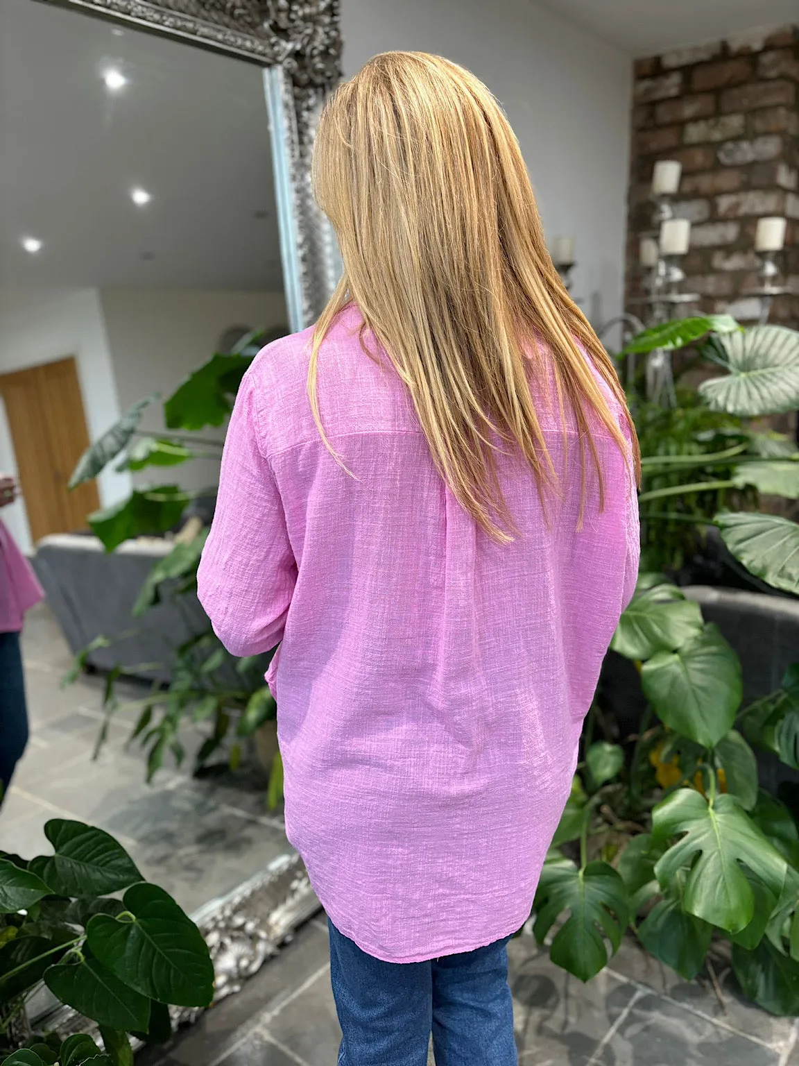 Candy Pink Cotton Button Sleeve Blouse Katie