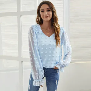 Causal V-Neck Elegant Chiffon Top Woman Wholesale