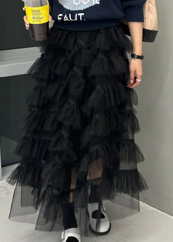 Chic White Ruffles Patchwork High Waist Tulle Skirt Summer LY2701