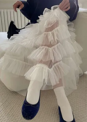 Chic White Ruffles Patchwork High Waist Tulle Skirt Summer LY2701