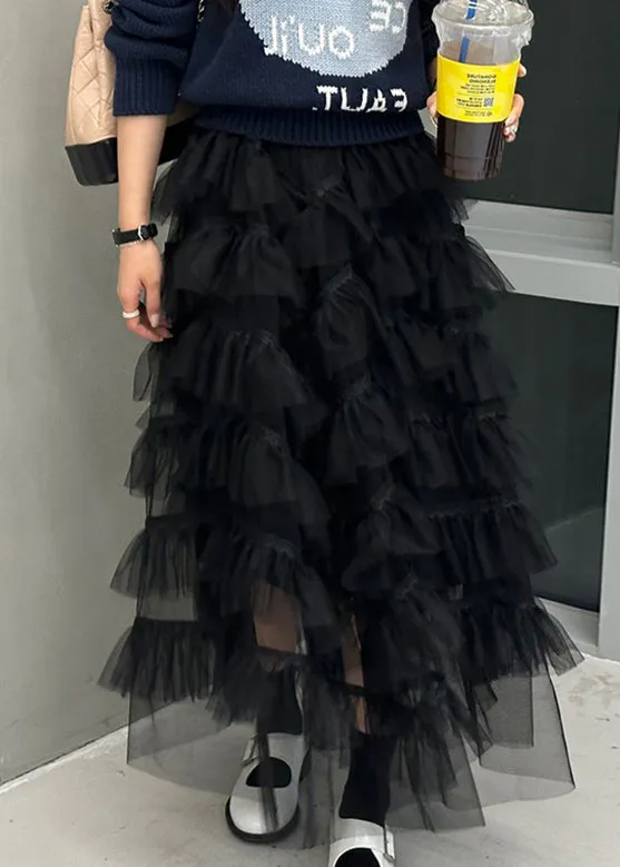 Chic White Ruffles Patchwork High Waist Tulle Skirt Summer LY2701