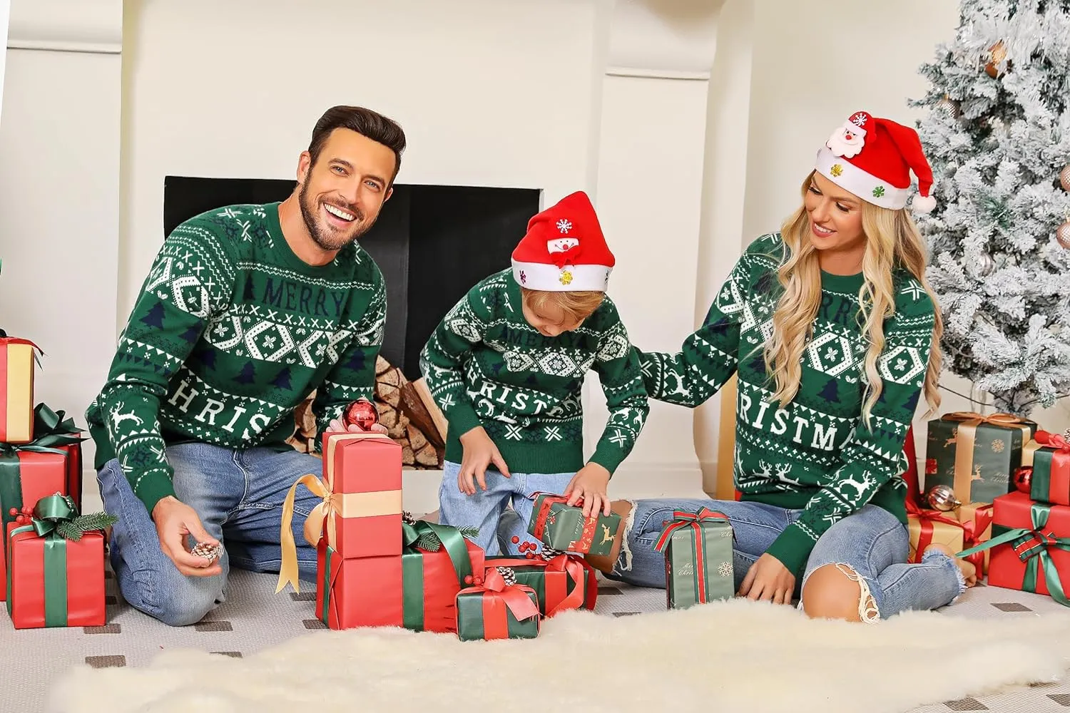 Christmas Sweaters Crew Neck Knit Ugly Sweaters Family Matching Outfits