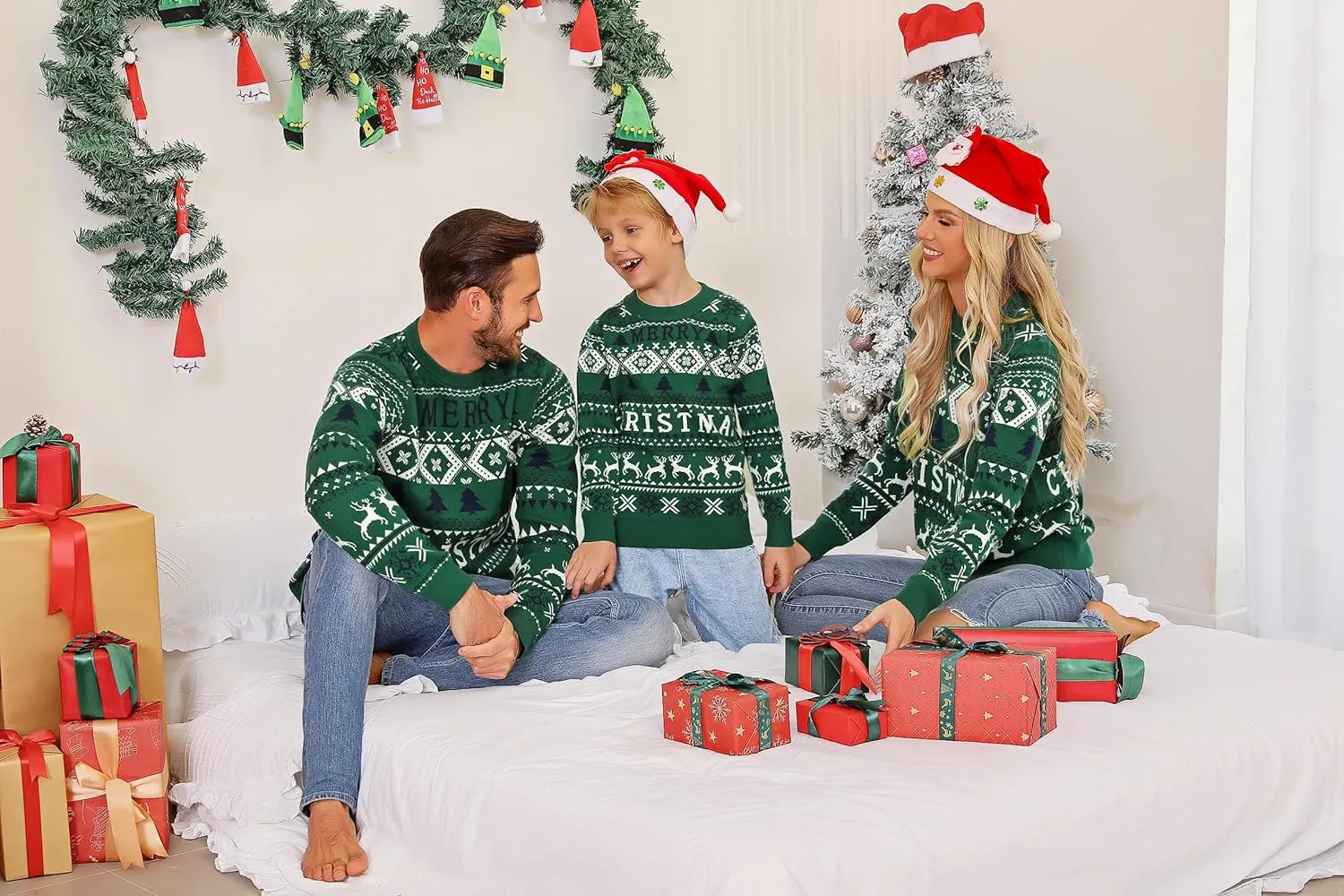 Christmas Sweaters Crew Neck Knit Ugly Sweaters Family Matching Outfits