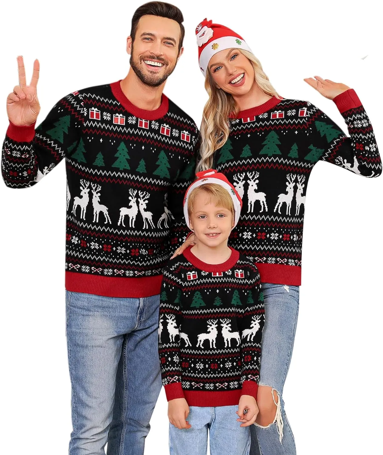 Christmas Sweaters Crew Neck Knit Ugly Sweaters Family Matching Outfits