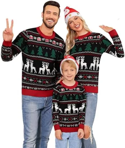 Christmas Sweaters Crew Neck Knit Ugly Sweaters Family Matching Outfits
