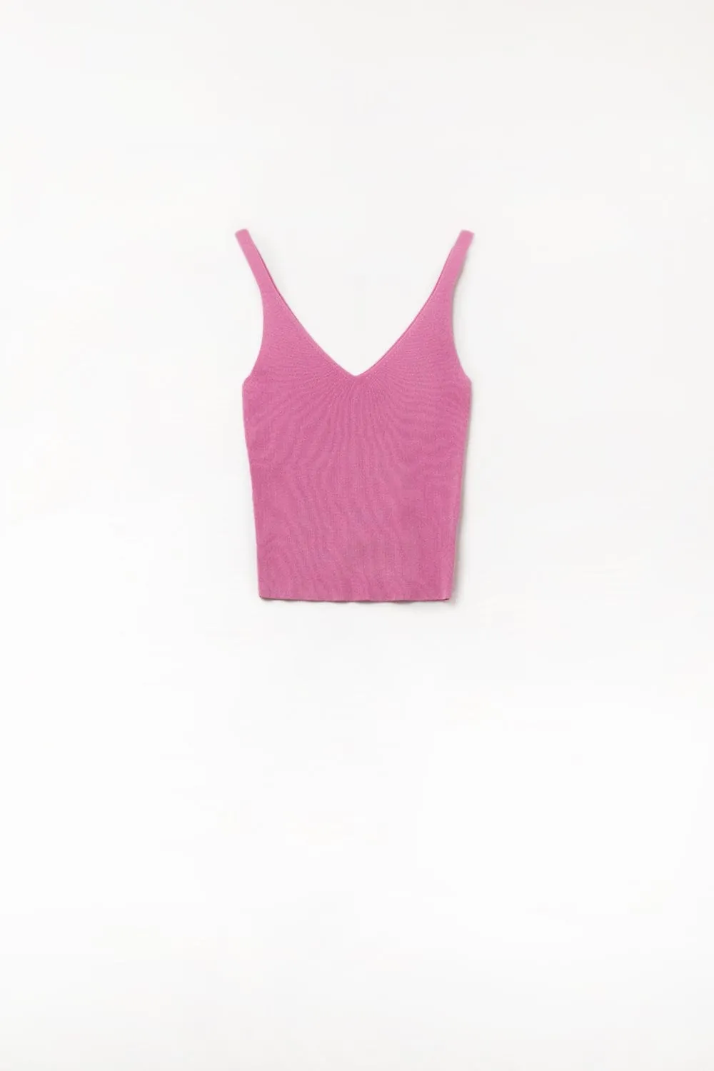 Comfy Ribbed Knitted Tank Top In Fuchsia
