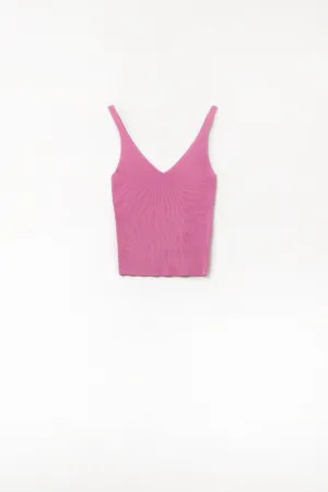 Comfy Ribbed Knitted Tank Top In Fuchsia