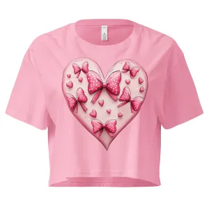 Coquette Heart Pink Heart Bow Crop Top
