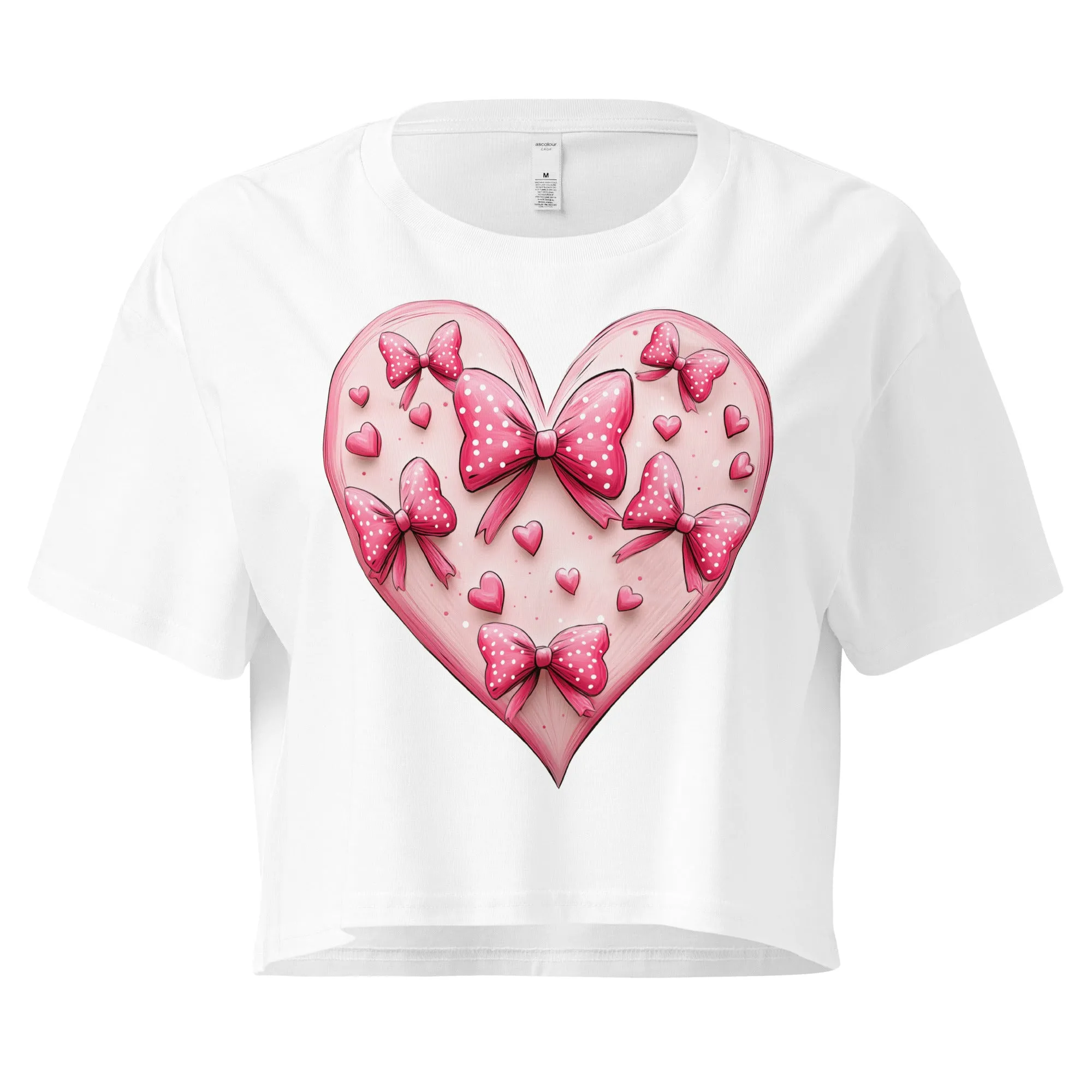 Coquette Heart Pink Heart Bow Crop Top