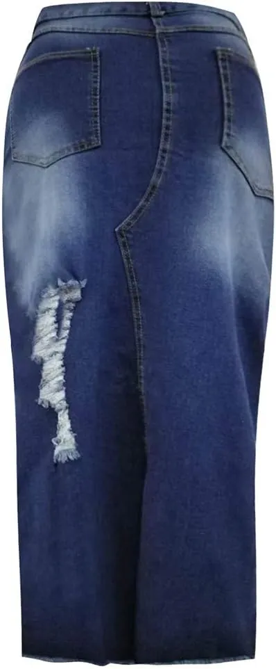 Denim Skirts for Women Casual Summer Ripped Destroyed Bodycon Jean Skirt Midi Skirts for Women