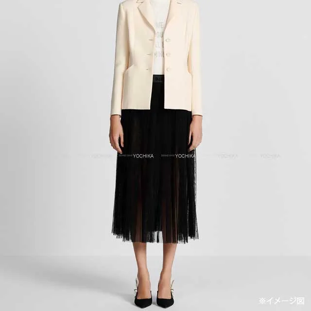 Dior skirt Plumti dot Pleats Midi Tulle #36 Noir (Black) Nyron 841J50A8810[BRAND NEW][Authentic]