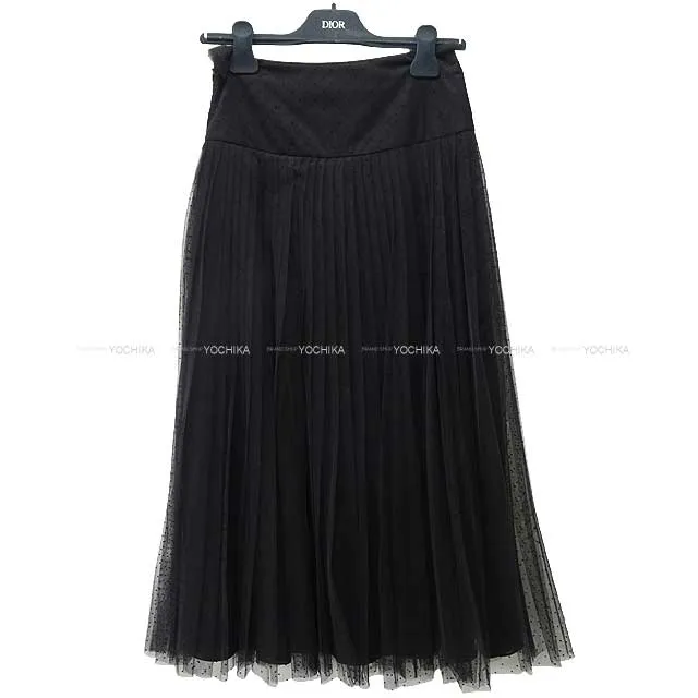 Dior skirt Plumti dot Pleats Midi Tulle #36 Noir (Black) Nyron 841J50A8810[BRAND NEW][Authentic]