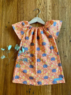 dress - orange echidnas / cotton peasant-style dress