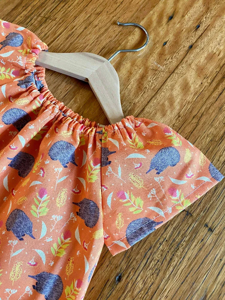 dress - orange echidnas / cotton peasant-style dress