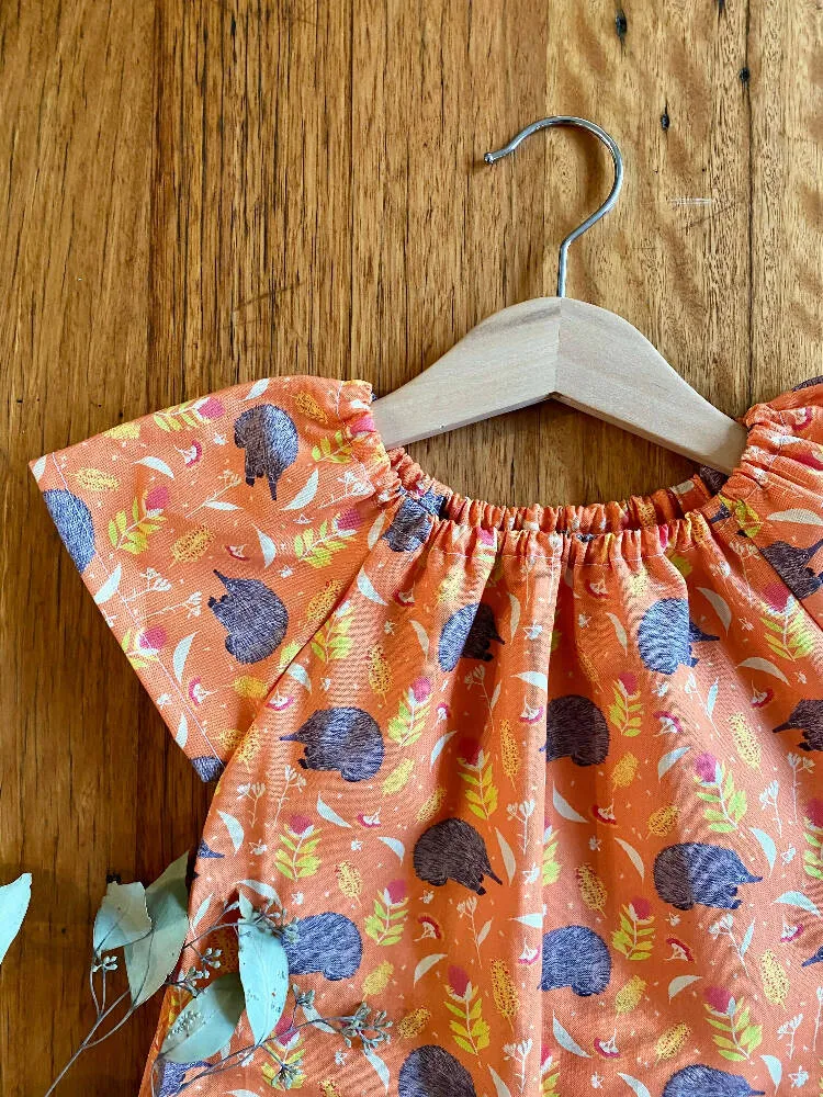 dress - orange echidnas / cotton peasant-style dress