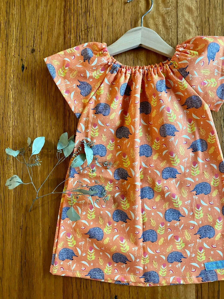 dress - orange echidnas / cotton peasant-style dress