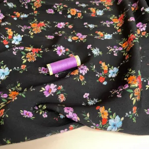 Flower Bouquets on Black Viscose Fabric