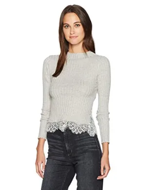 French Connection Women's Nicola Lace Knits, Light Grey Melange/Winter White, XS
