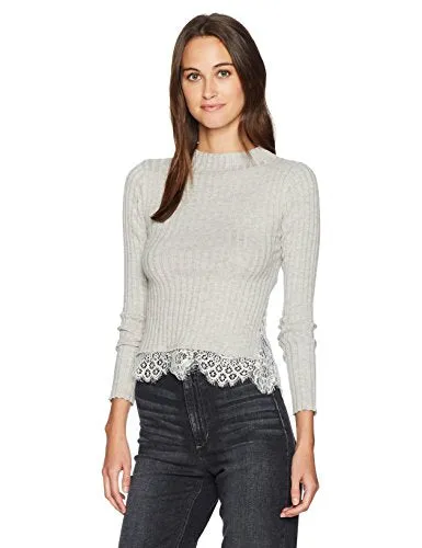 French Connection Women's Nicola Lace Knits, Light Grey Melange/Winter White, XS