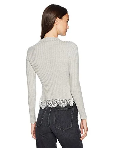 French Connection Women's Nicola Lace Knits, Light Grey Melange/Winter White, XS
