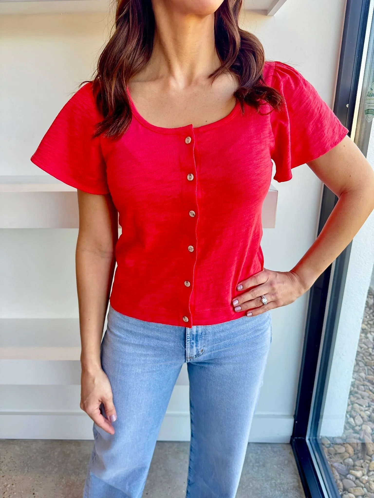 Geranium Button Front Tee