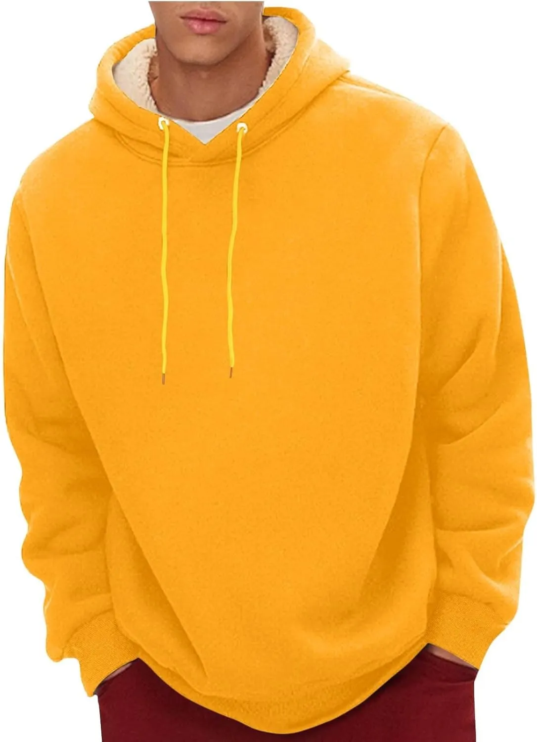 Hoodies for Men Long Sleeve Drawstring Hoodies Soild Hooded Shirt Winter Thick Pullover Basic Hoodie Kangaroo Pocket
