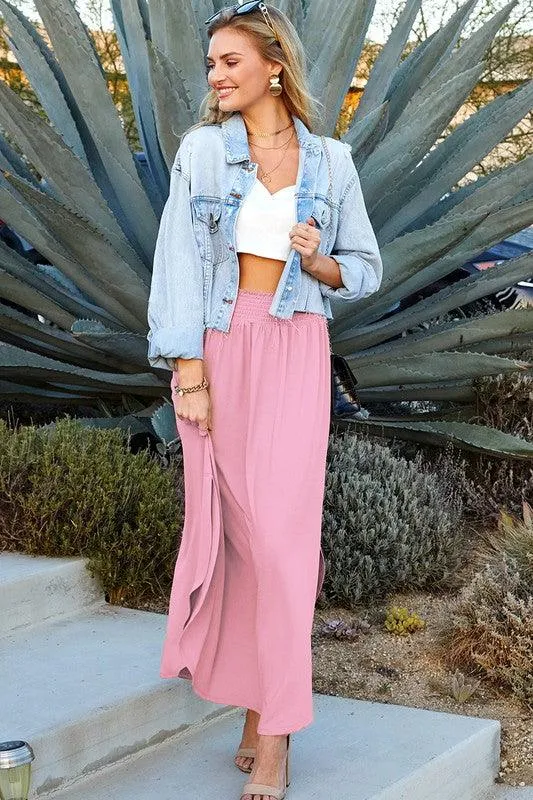 Julia Smocking waist maxi skirt with side pocket S-XL