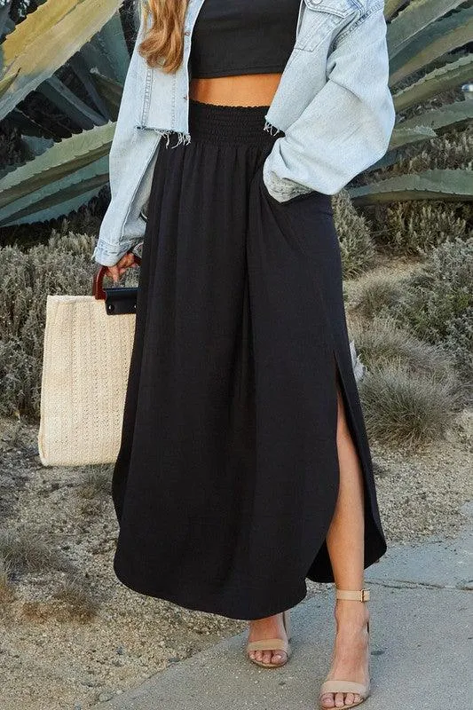 Julia Smocking waist maxi skirt with side pocket S-XL