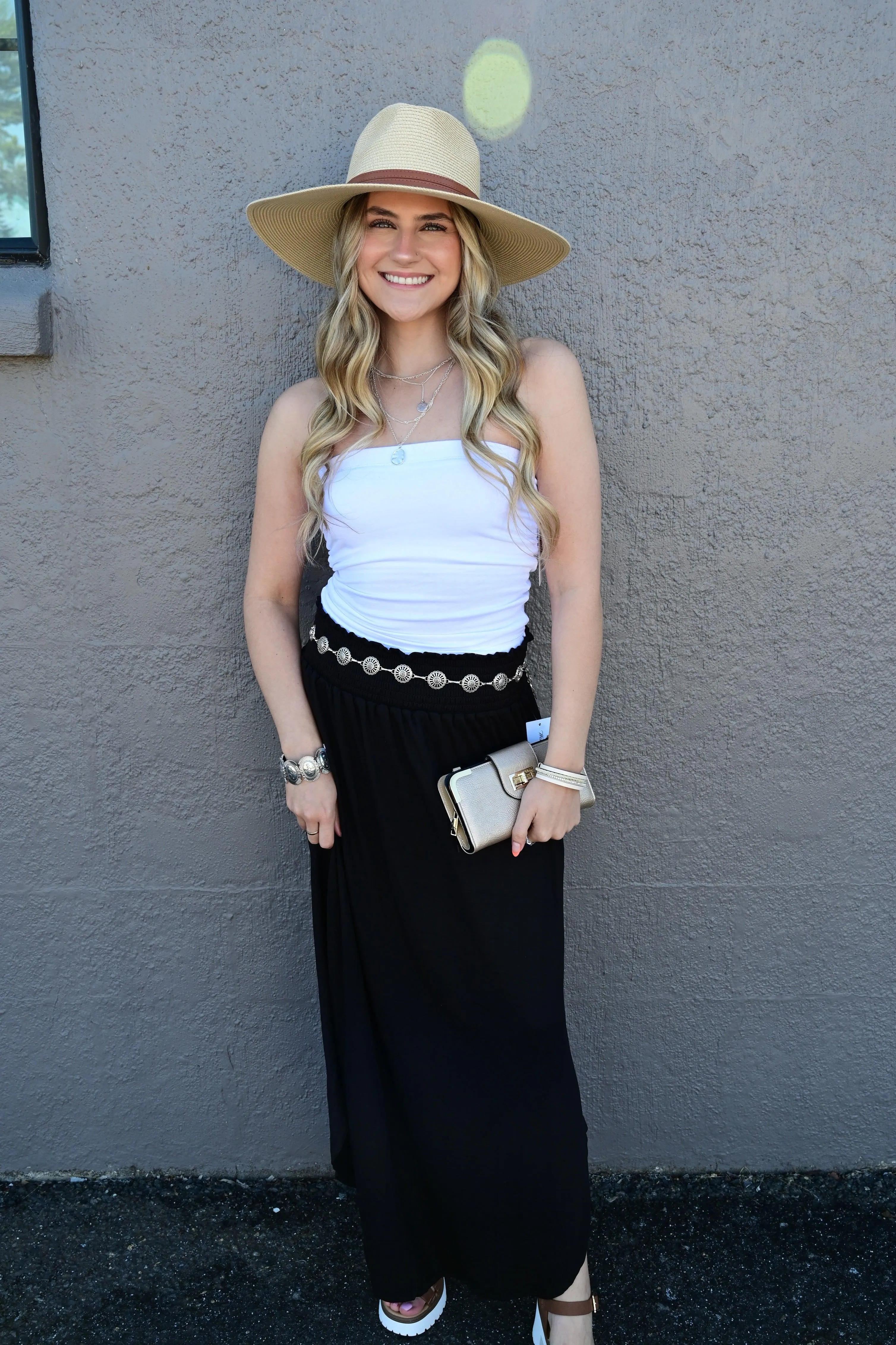Julia Smocking waist maxi skirt with side pocket S-XL