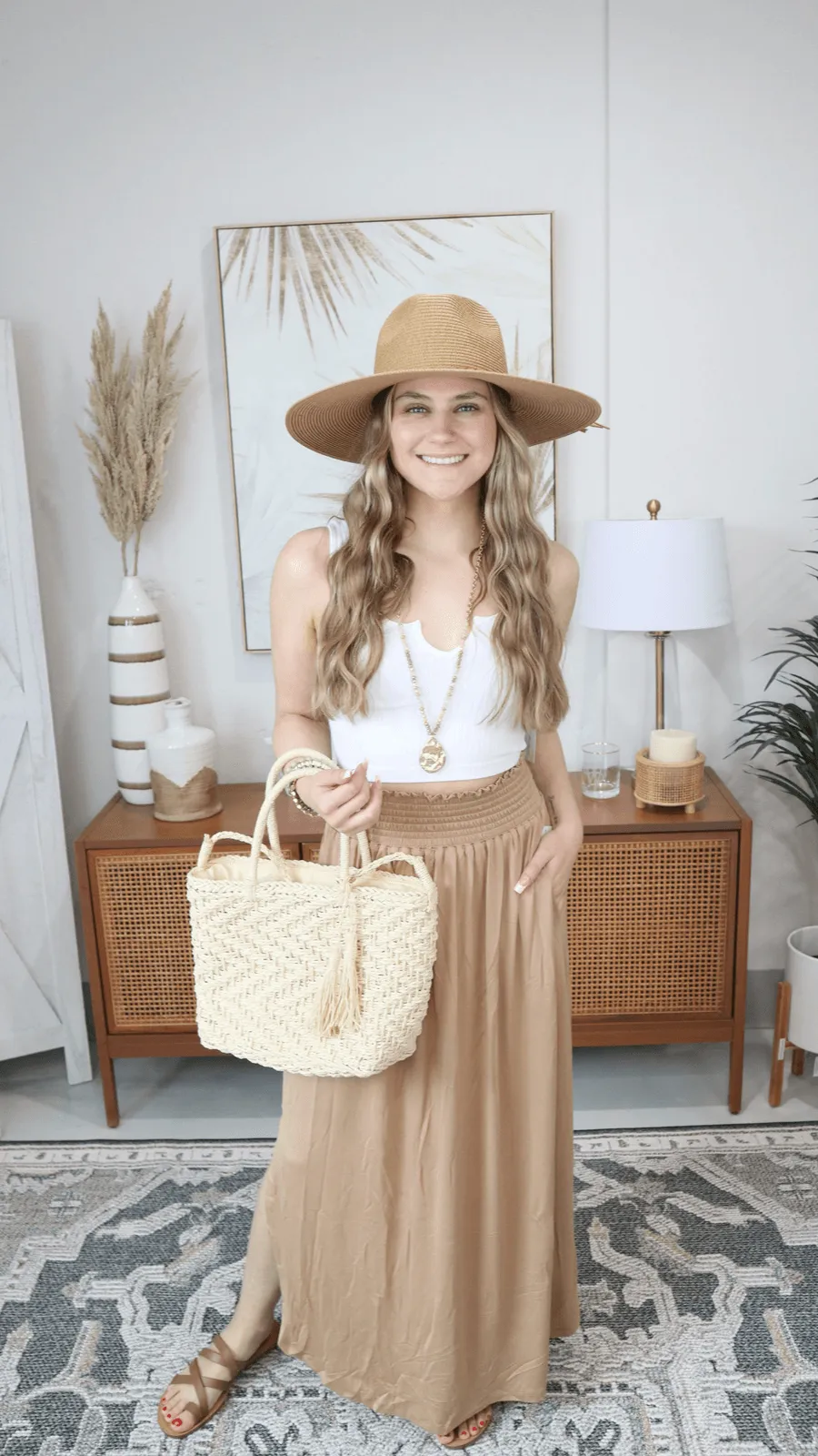 Julia Smocking waist maxi skirt with side pocket S-XL
