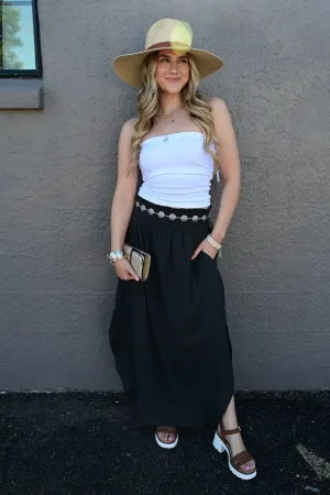 Julia Smocking waist maxi skirt with side pocket S-XL