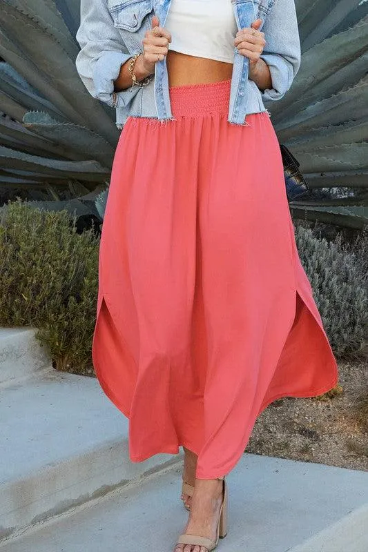 Julia Smocking waist maxi skirt with side pocket S-XL