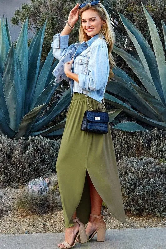 Julia Smocking waist maxi skirt with side pocket S-XL