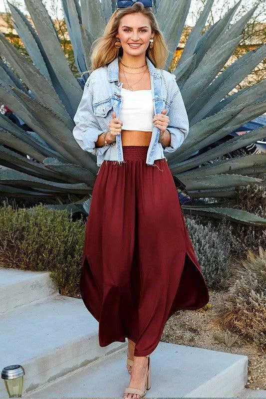 Julia Smocking waist maxi skirt with side pocket S-XL