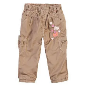 Koala Baby Girls' Khaki/Pink Embroidered Cargo Pants
