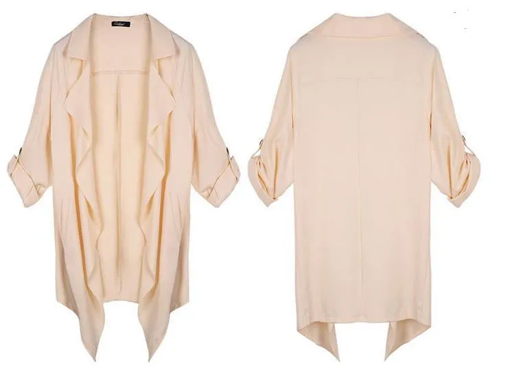 Lapel Irregular Long Sleeves Pure Color Coat